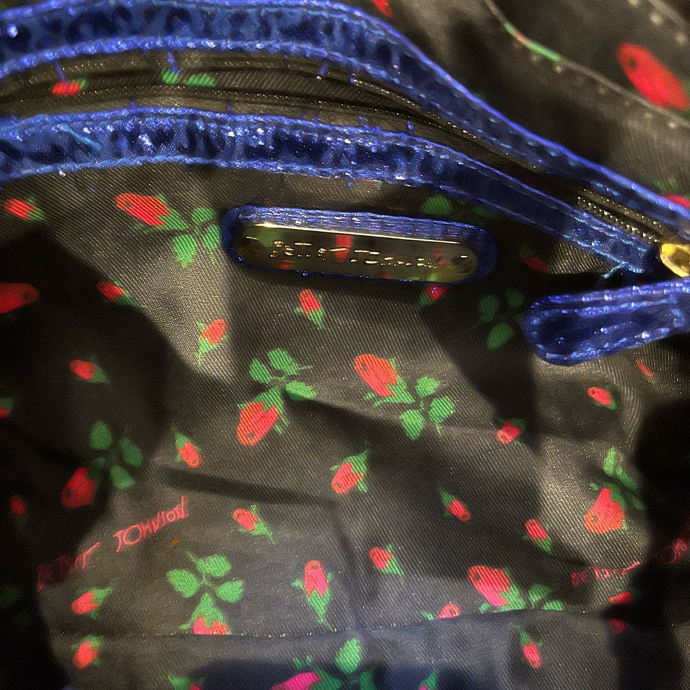 Betsey Johnson Black and Iridescent Blue/Purple Lightning Bolt Bowie Bag Rare - Picture 10 of 12